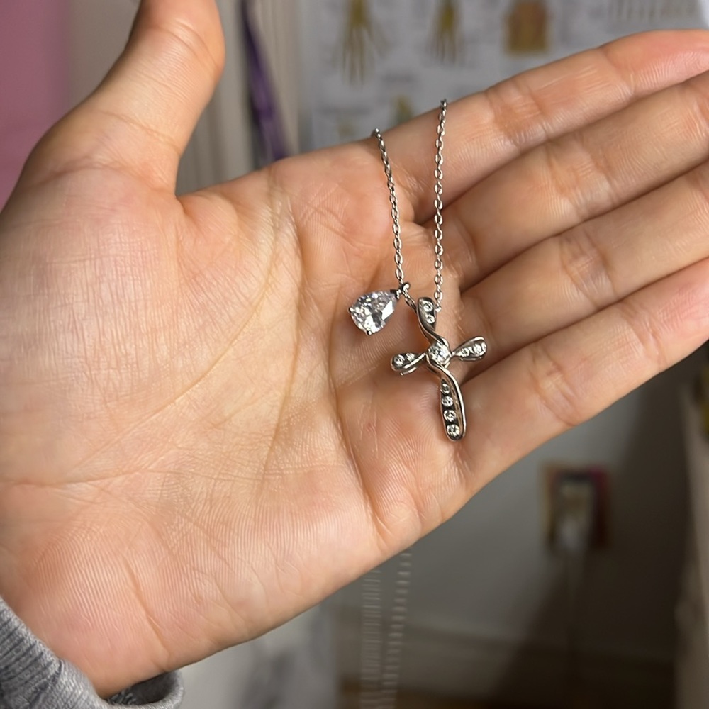 Cross 14K necklace with cord and little diamonds